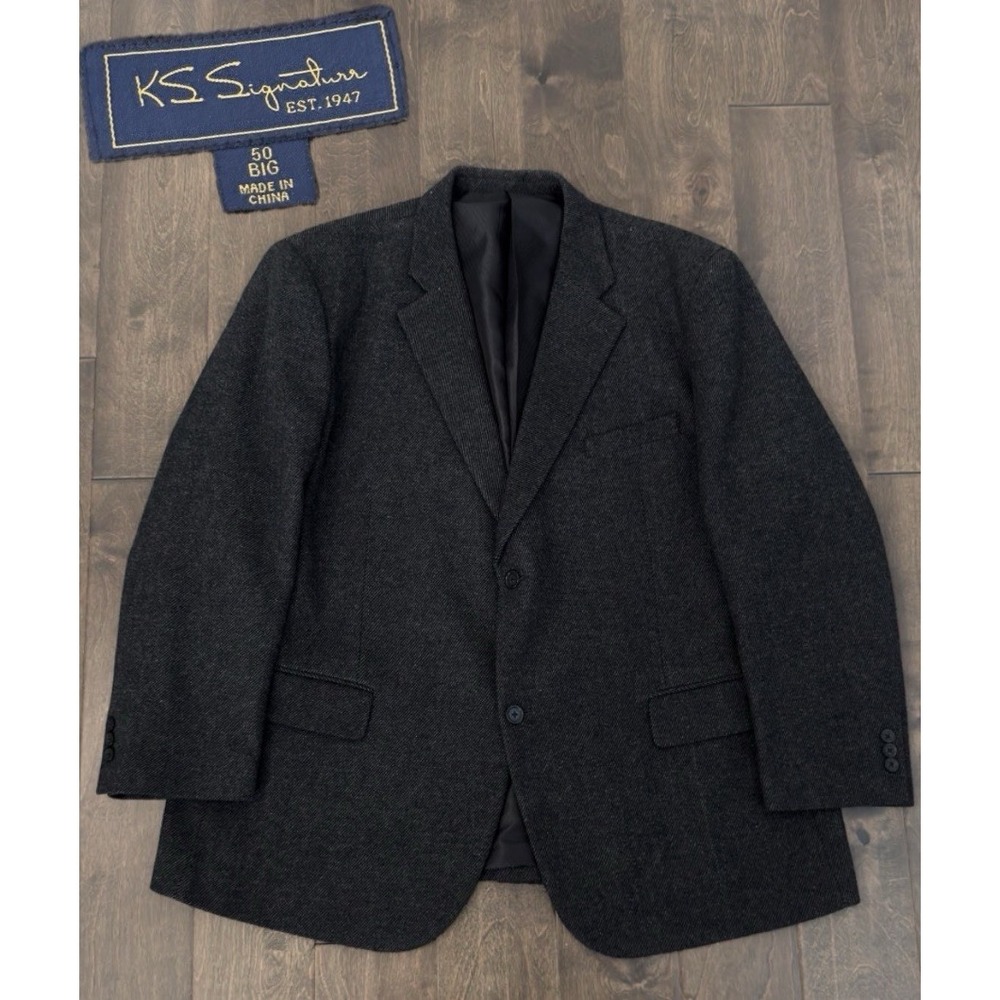KS Signature Mens Dark Grey Wool Blend Suit Two Button Jacket Blazer Size 50 Big